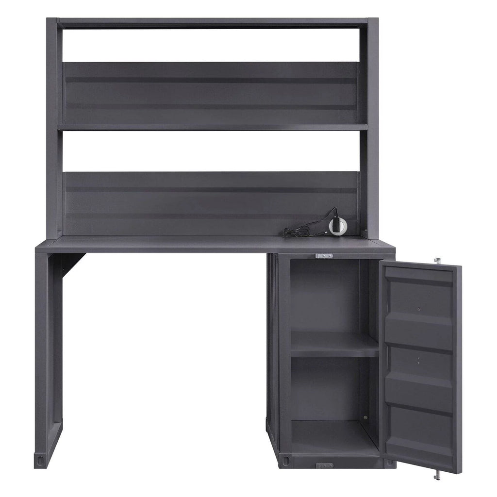 Metal Frame Desk and Hutch with Storage Base in Blue G9821
