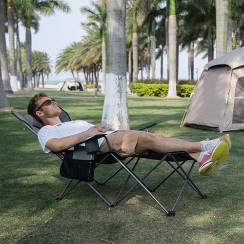 Folding Reclining Camping Chair with Footrest Cup Holder I927410