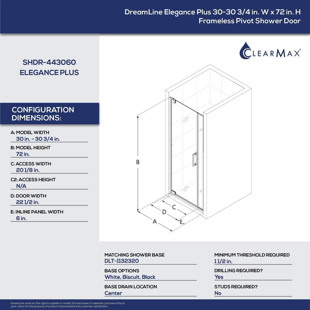 Frameless Pivot Shower Door in Chrome W394