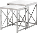 Glossy White Chrome Metal Nesting Table Set 2 Pcs E8355