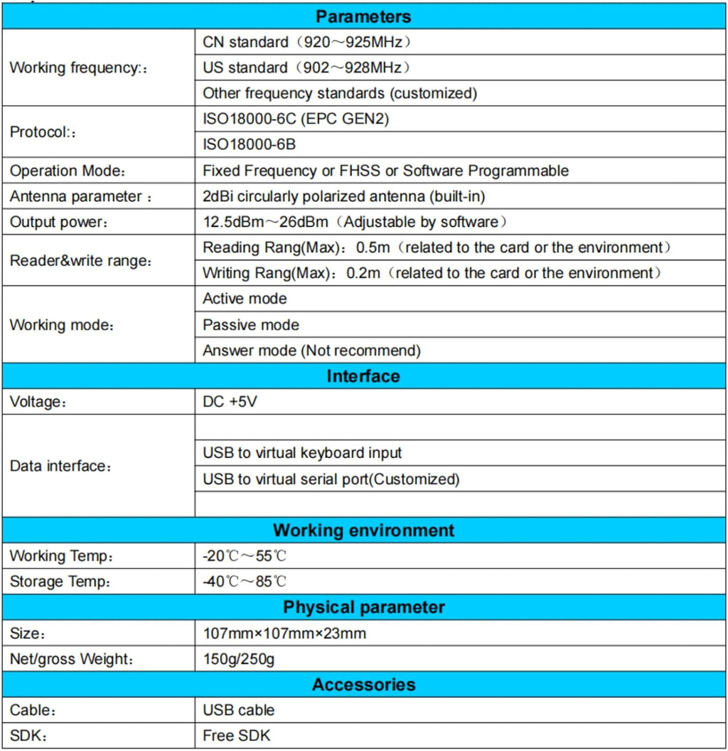RFID Card Reader UHF USB Desktop Reader Writer 902-928MHz Contactless Proximity Sensor F340