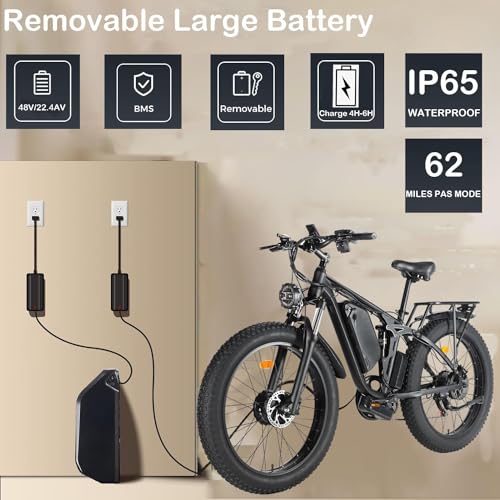 Dual Motors 2000W 35MPH Electric Mountain Bicycle with 48V 22.4AH Removable Battery, 7 Speed 26" Fat Tire Full Suspension Hydraulic Disc Brake L926996