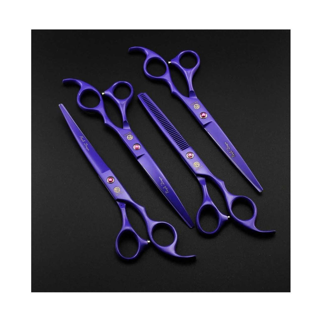 7.0 inch 4PCS Pet Grooming Scissors Kit Steel Straight Curved Thinning Blade Q14892