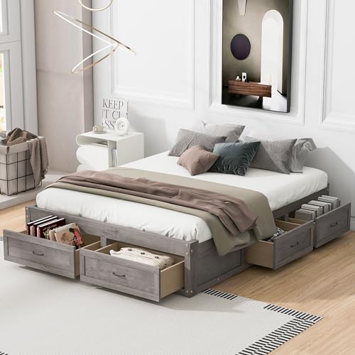 Full Size Wood Platform Bed with 6 Drawers Z793
