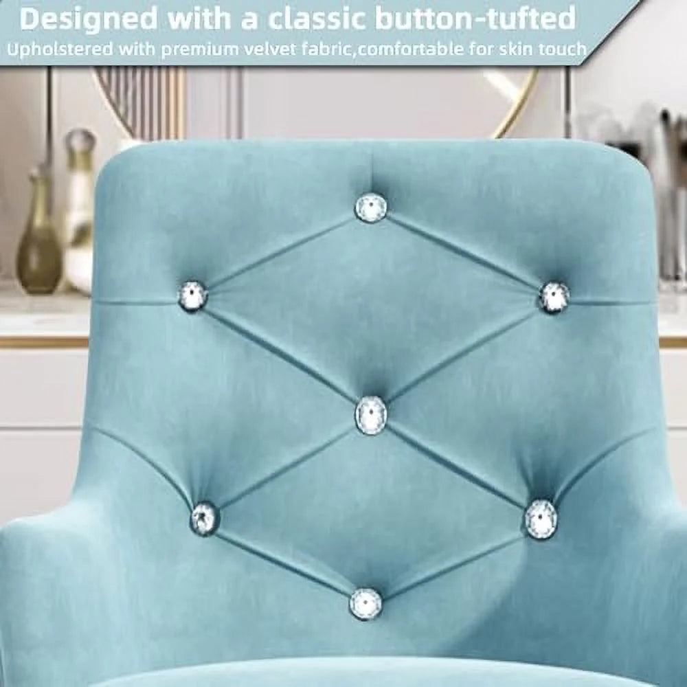 Blue Velvet Swivel Vanity Chair with Wheels W214