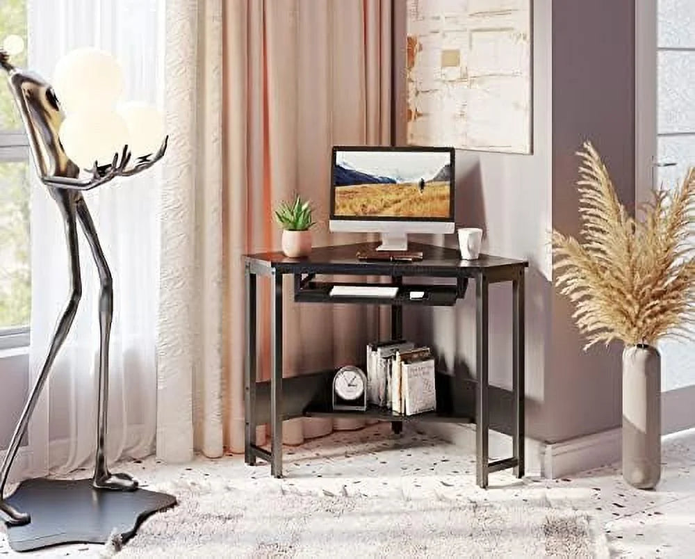Corner Desk with Keyboard Tray and Shelves U801