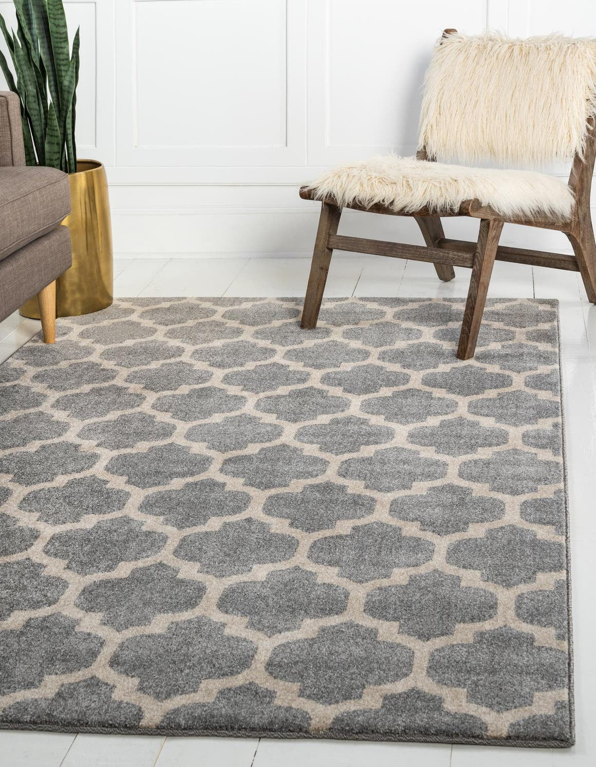 Light Gray Beige 7' 1 x 10' Geometric Trellis Rug D6645