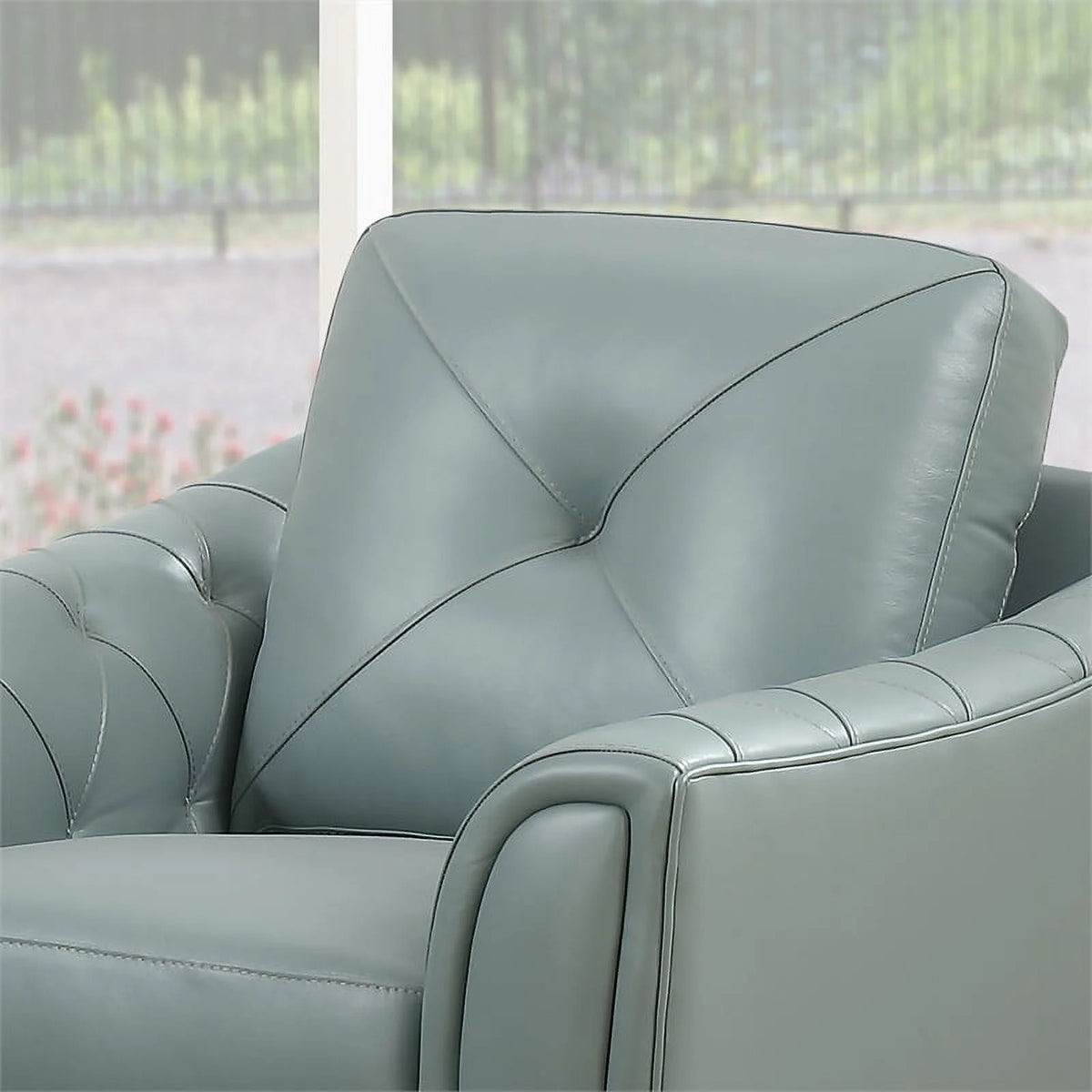 2 Piece Tufted Leather Accent Chair Set In Spa Blue W5531
