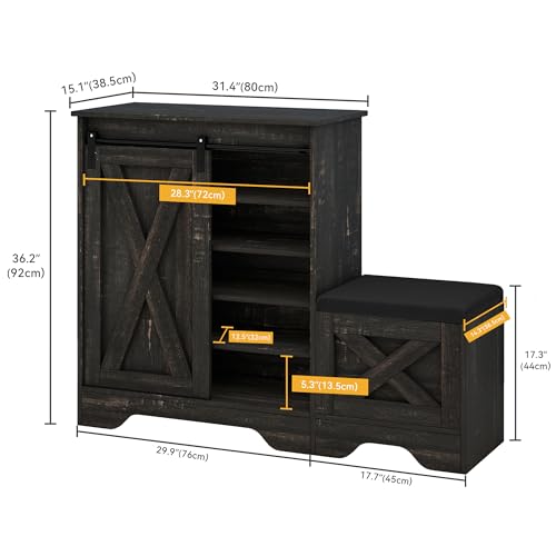 Dark Rustic Oak 5-Tier Shoe Cabinet with Sliding Door U97608