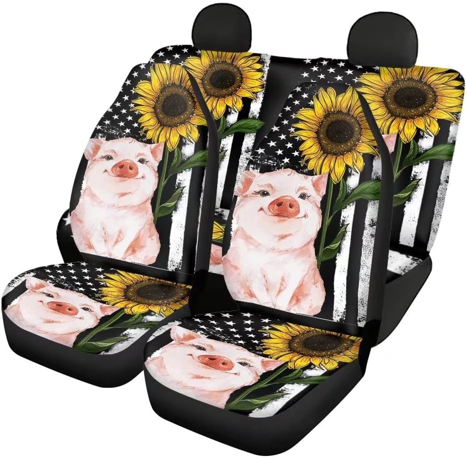 Red Kiss Lips Print 4pcs Car Seat Cover Set M1577