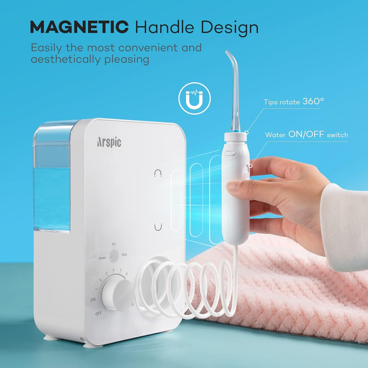 Water Flosser 600ML Oral Irrigator with 3 Flossing Modes, 10 Settings, 7 Tips, Pack of 2 Y61812