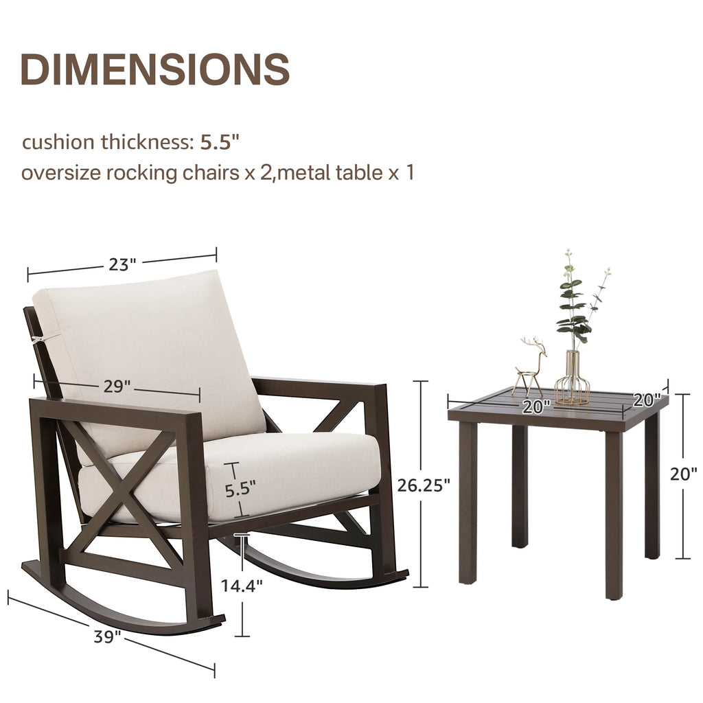 3 Piece Outdoor Rocking Bistro Set with 2 Rockers and 1 Metal Coffee Table Z5742