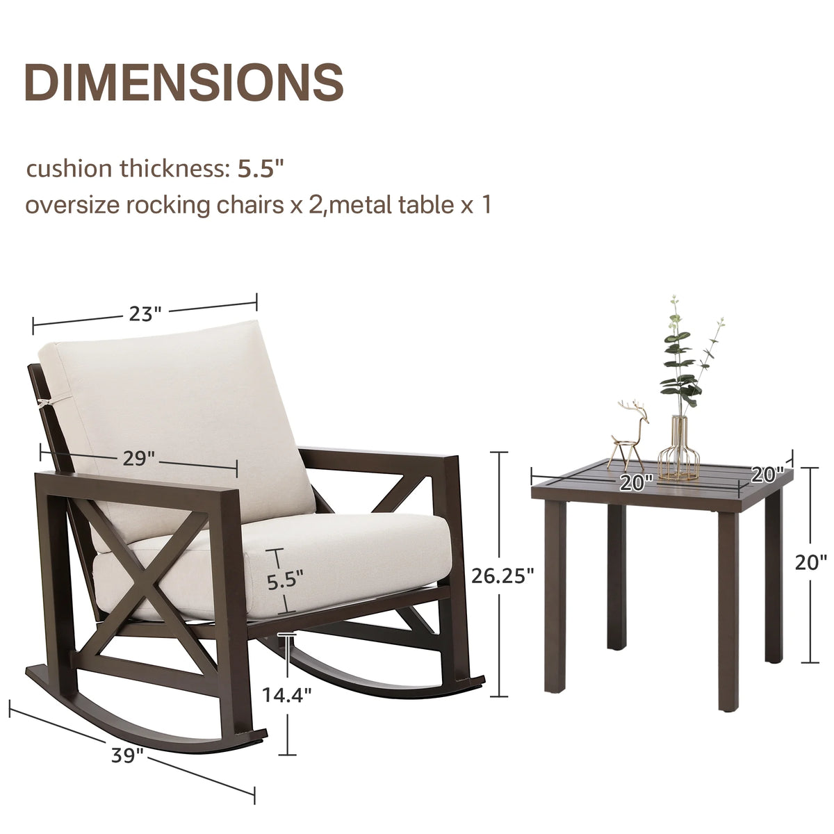 3 Piece Outdoor Rocking Bistro Set with 2 Rockers and 1 Metal Coffee Table Z5742