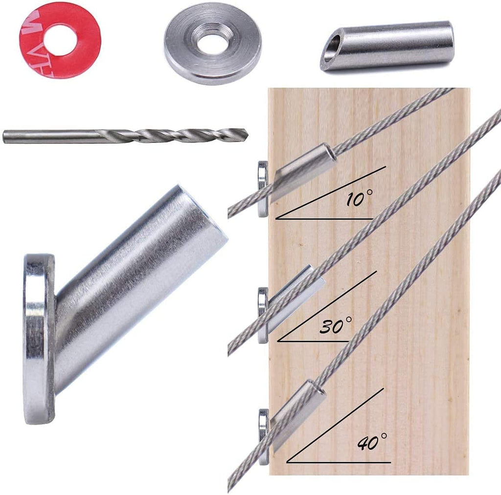 40Pack Cable Railing Kit Adjustable Angled Protector Sleeve for 1/8" Wire Rope Wood Posts Compatible 10 30 40 Degree Beveled Grommet Protective T316 Stainless Steel Pack of 2 V6097