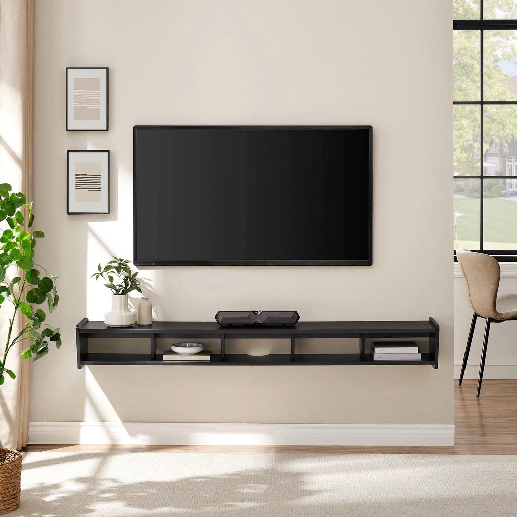 Solid Black Floating TV Stand T844051