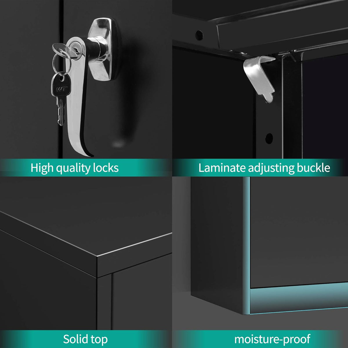 Black Metal Storage Cabinet with 4 Adjustable Shelves and Lockable Doors D73455