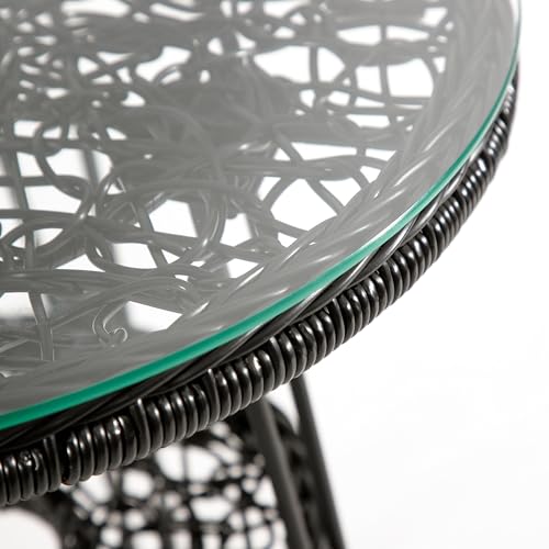Round Rattan Coffee Table with Tempered Glass Top R365526