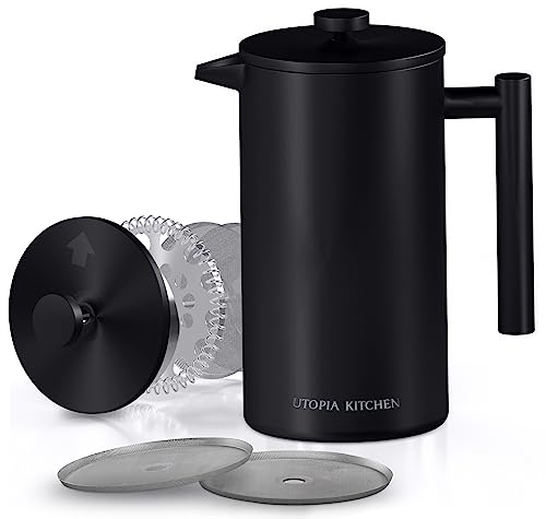 Stainless Steel French Press Coffee Maker 34 Oz with 2 Extra Filters H28797