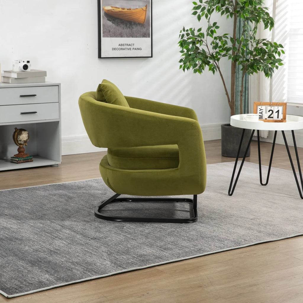 Olive Upholstered Tufted Velvet Accent Chair with Metal Stand N304