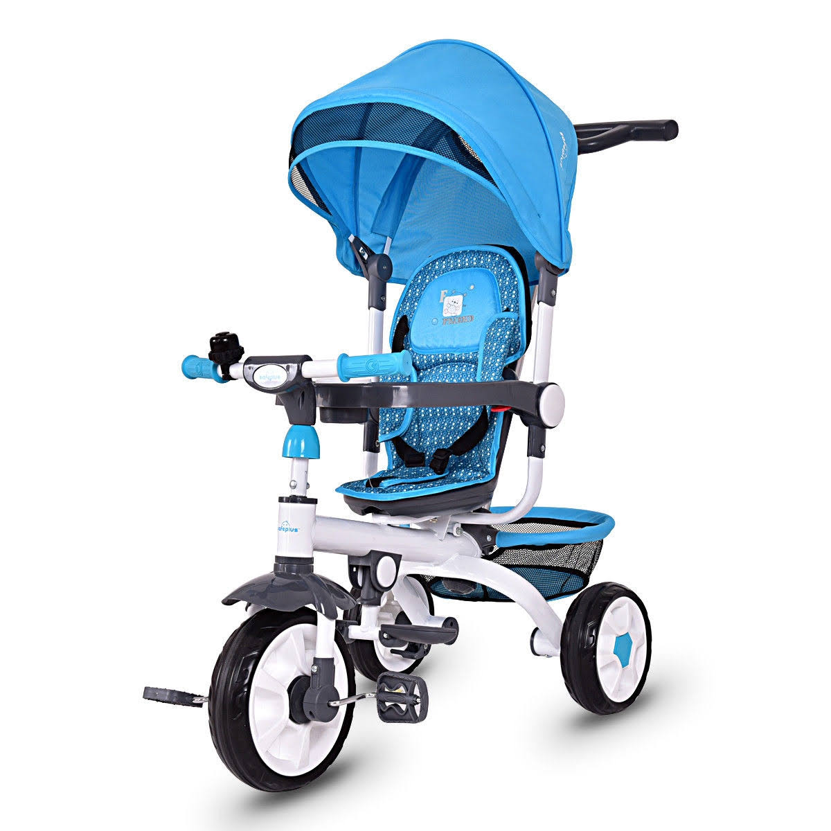 4-in-1 Detachable Baby Stroller Tricycle with Round Canopy Blue C615852