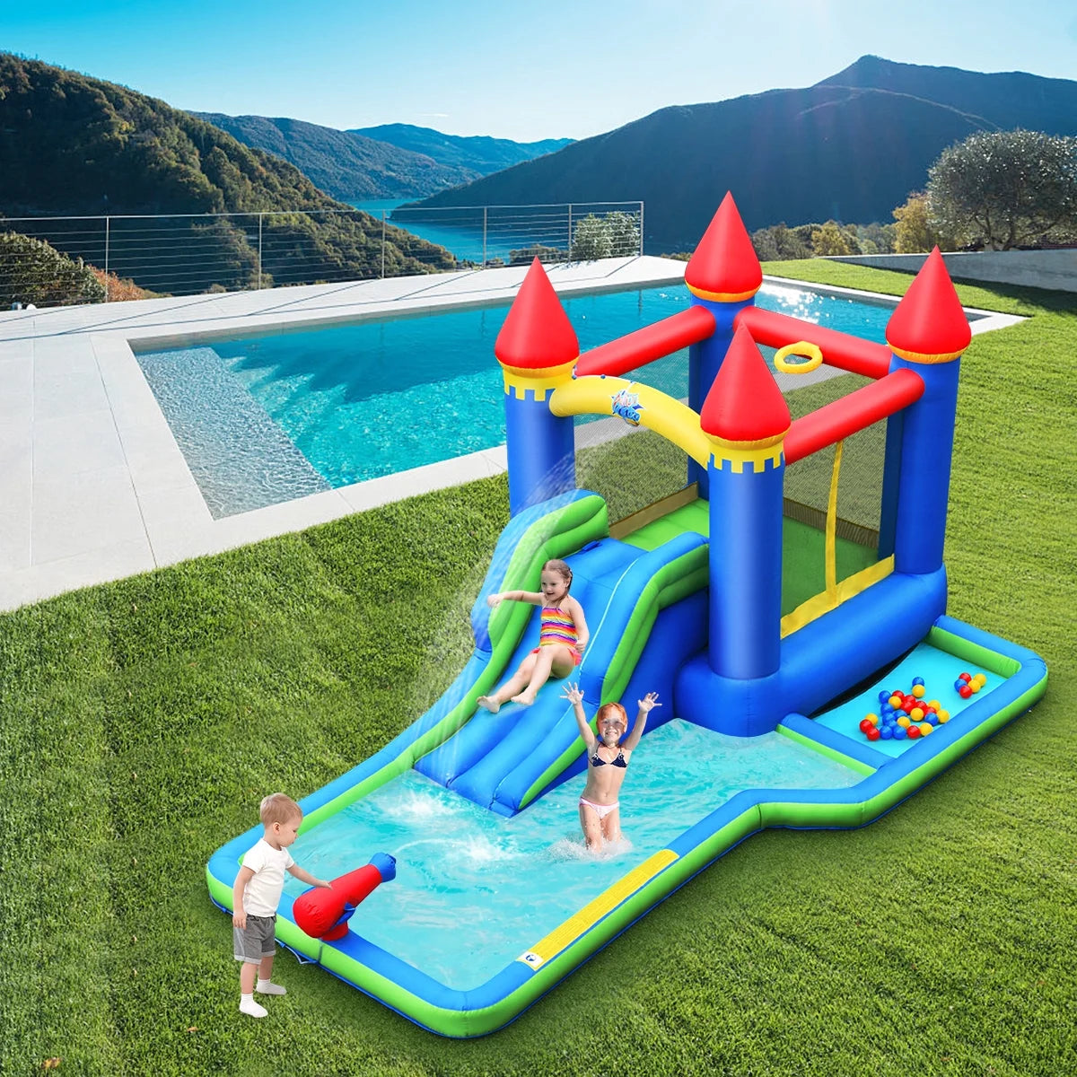 Inflatable Castle Bounce House Slide Water Park Ball Pit with Blower T304