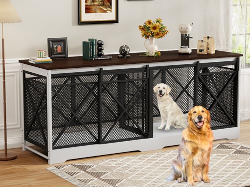 Grey Extra Large Double Dog Crate Furniture with Removable Divider G7070