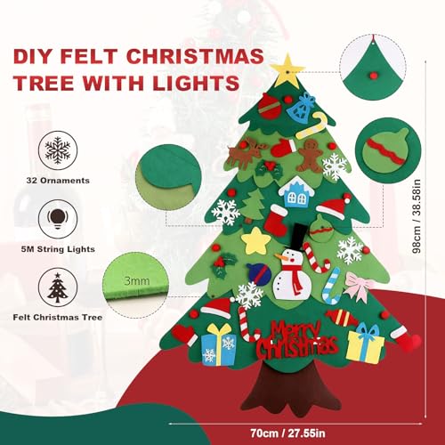 3.2ft Felt Christmas Tree Set with LED String Lights and Ornaments V620