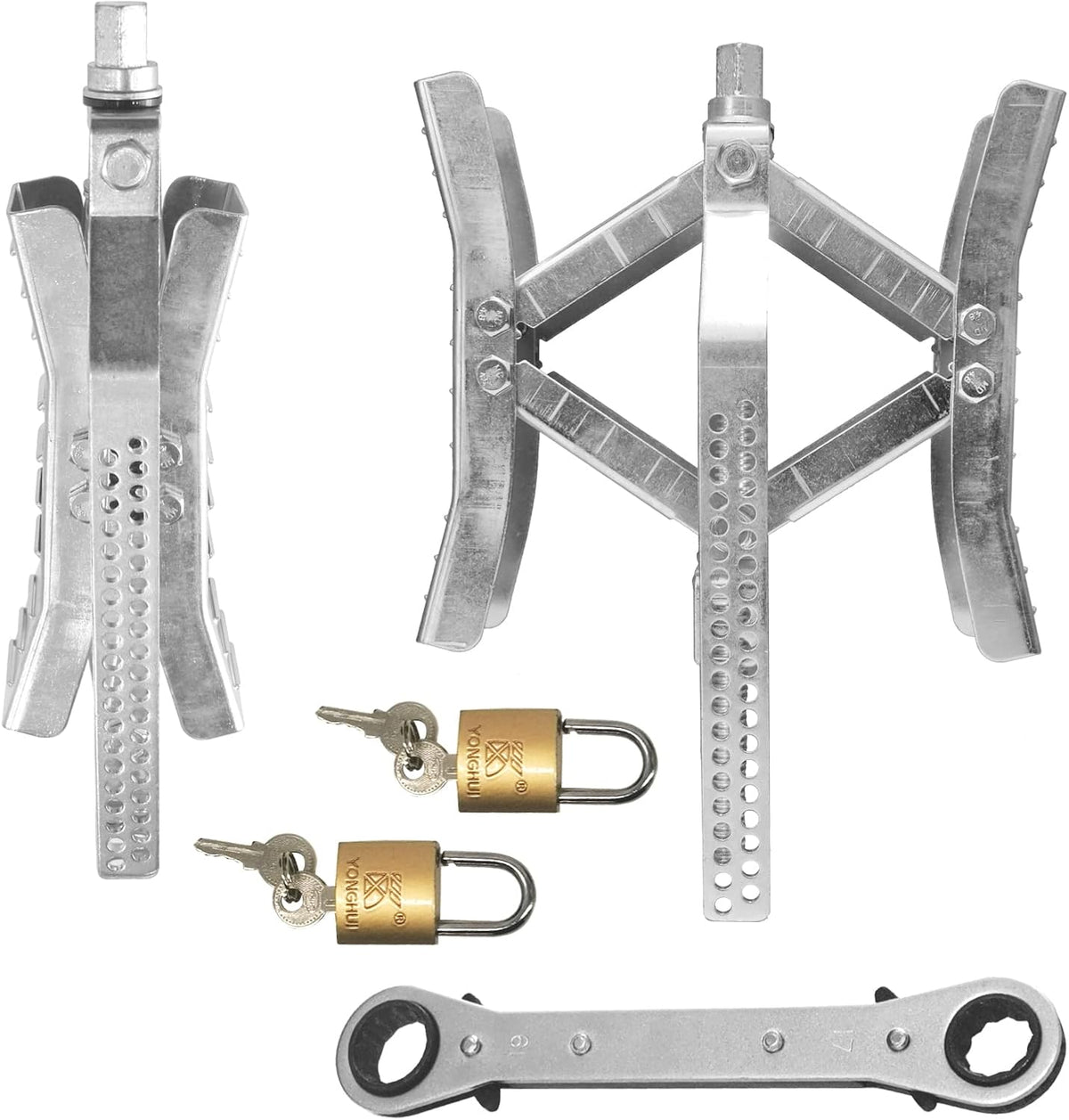 Camper Wheel Chock Stabilizer 2 Sets, RV Tire Scissor Locking X Chock G558