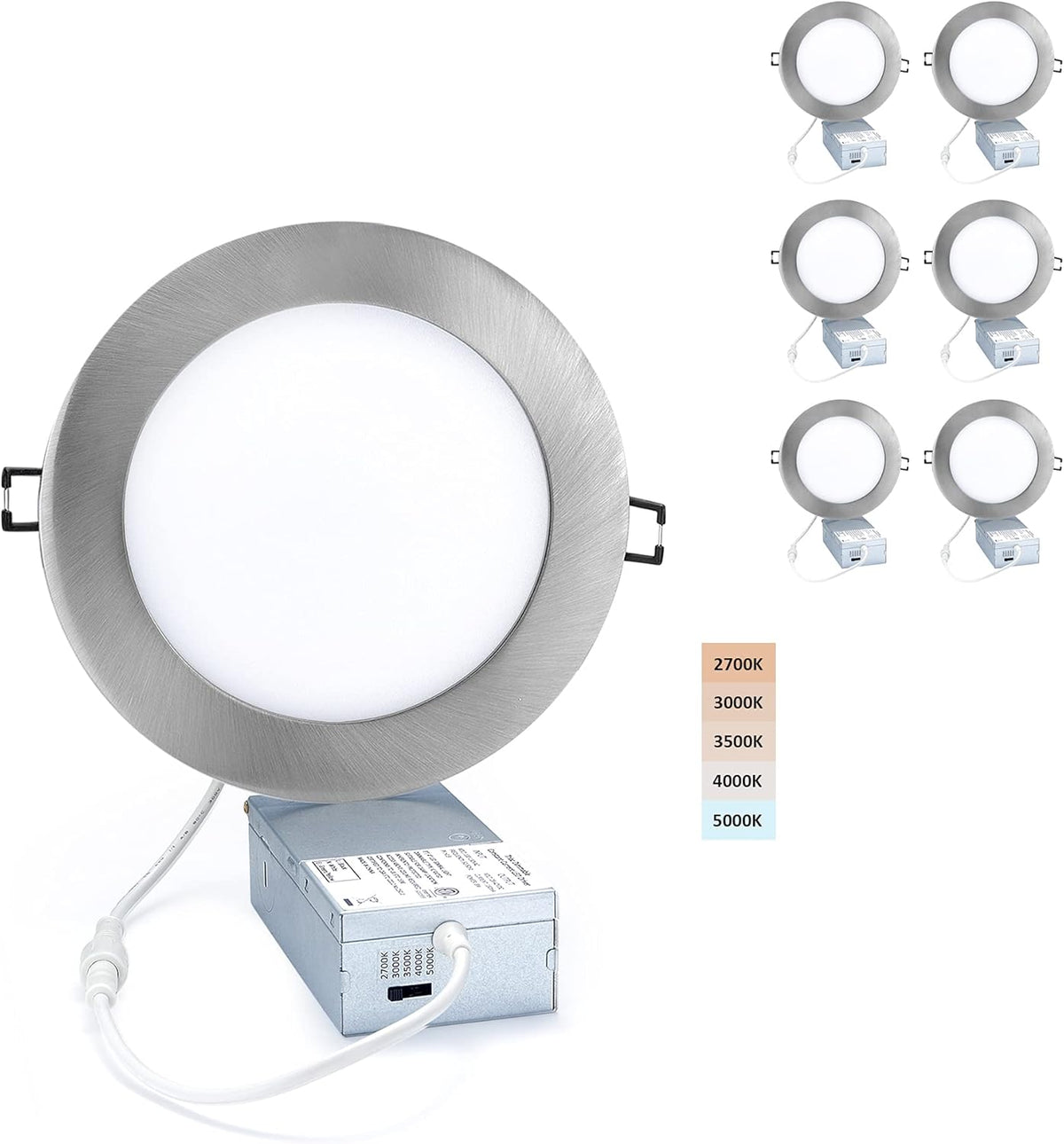 6 Pack Dimmable 12W Ultra-Thin Recessed Downlight with Junction Box A787