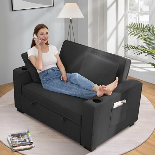 Black Corduroy Convertible Sofa Bed Y697178