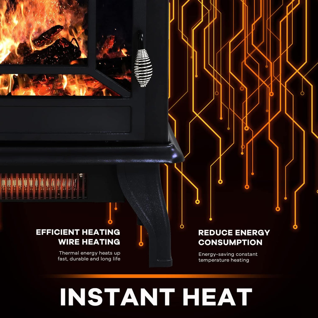 Black Electric Fireplace Heater 3D Flames Freestanding TV Stand I874