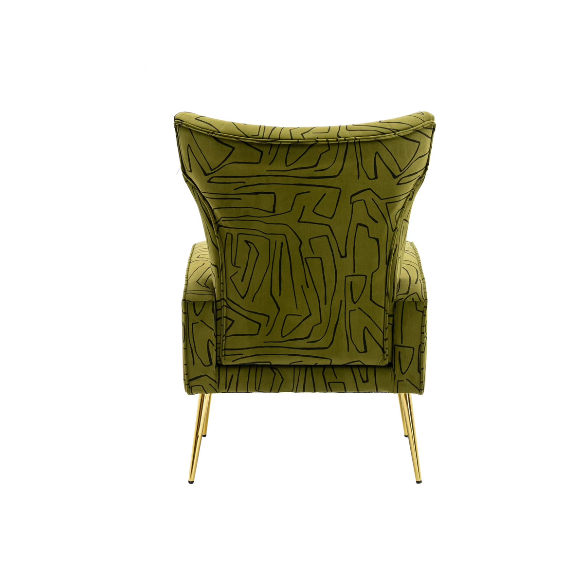 Olive Green Velvet Wingback Armchair with Rose Golden Legs P982
