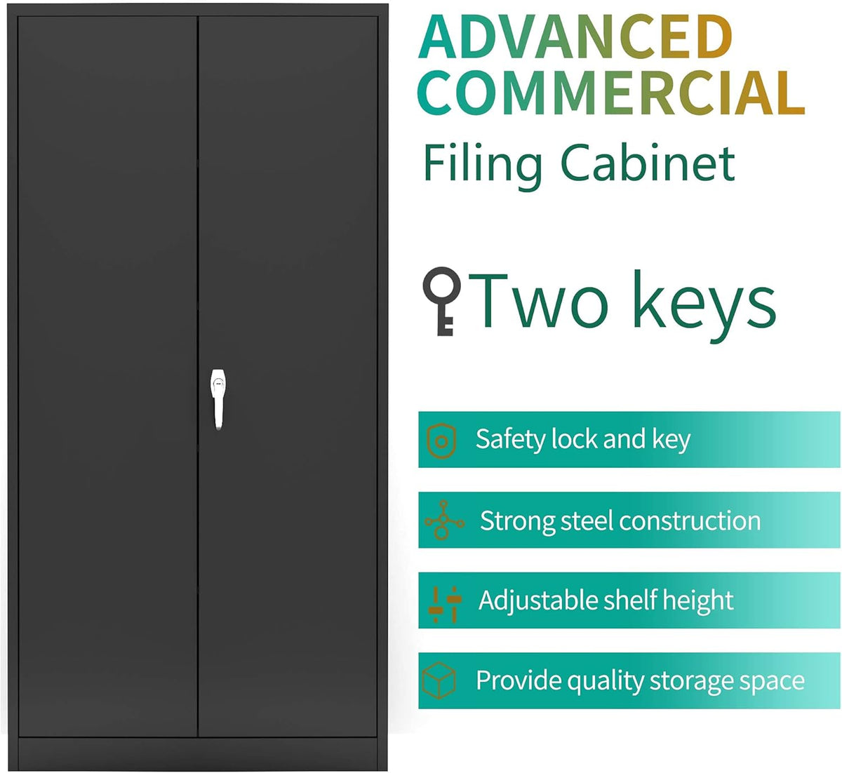 Black Metal Storage Cabinet with 4 Adjustable Shelves and Lockable Doors D73455
