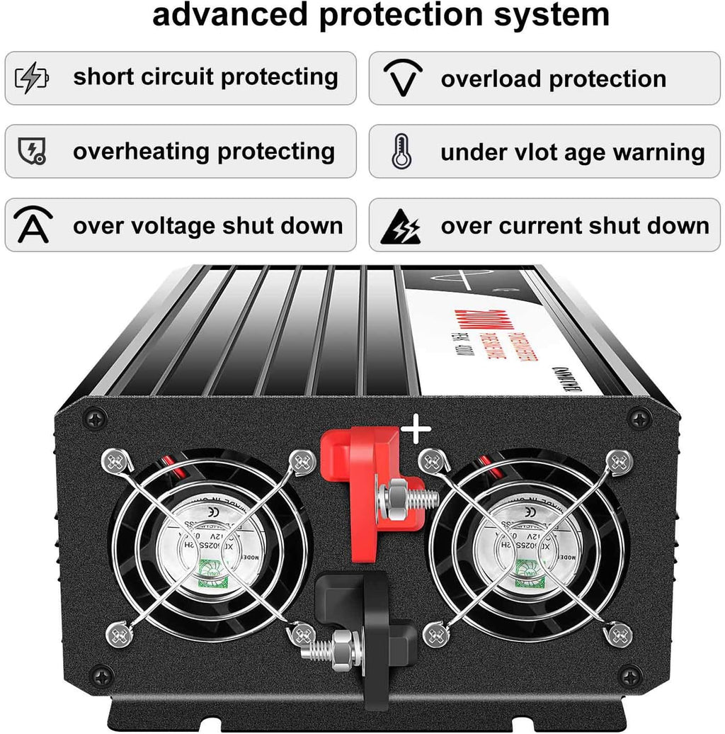 2000W Pure Sine Wave DC to AC Inverter Remote Switch DC 24V to AC 120V 60HZ Solar Converter Z668