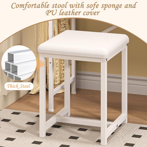 White Compact Vanity Desk with Mirror and Chair I82474