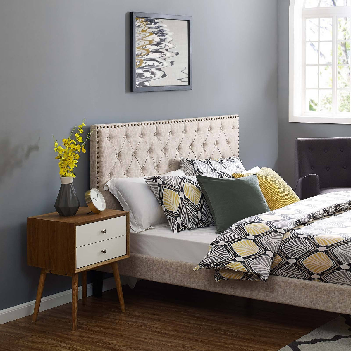 King and California King Upholstered Linen Fabric Headboard K345