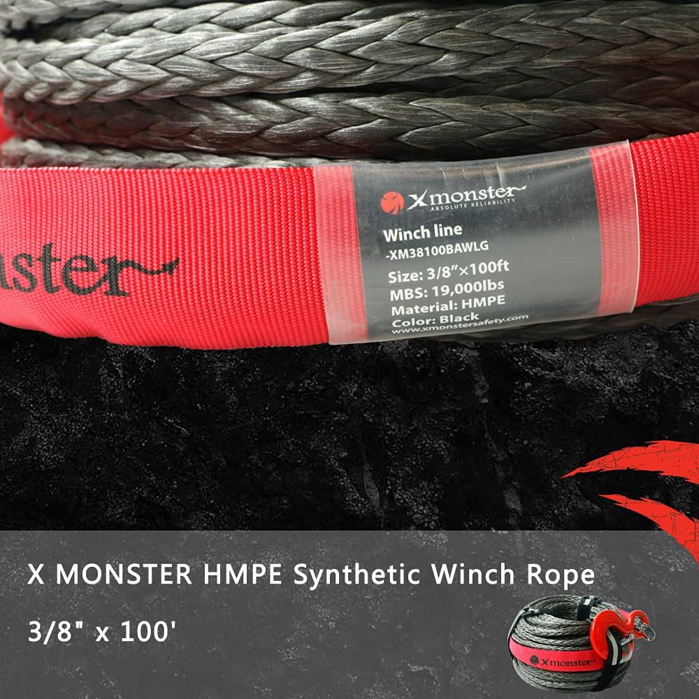 3/8" x 100' 19,000 lbs Synthetic Winch Rope Kit with Hook and Sleeve Protection W829