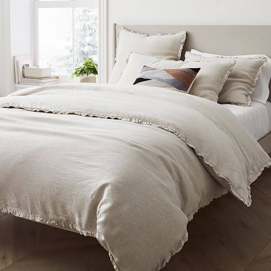 White European Flax Linen Ruffle Duvet Sham Set H6551