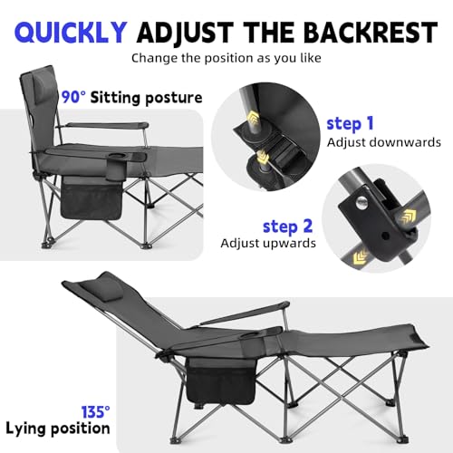 Folding Reclining Camping Chair with Footrest Cup Holder I927410