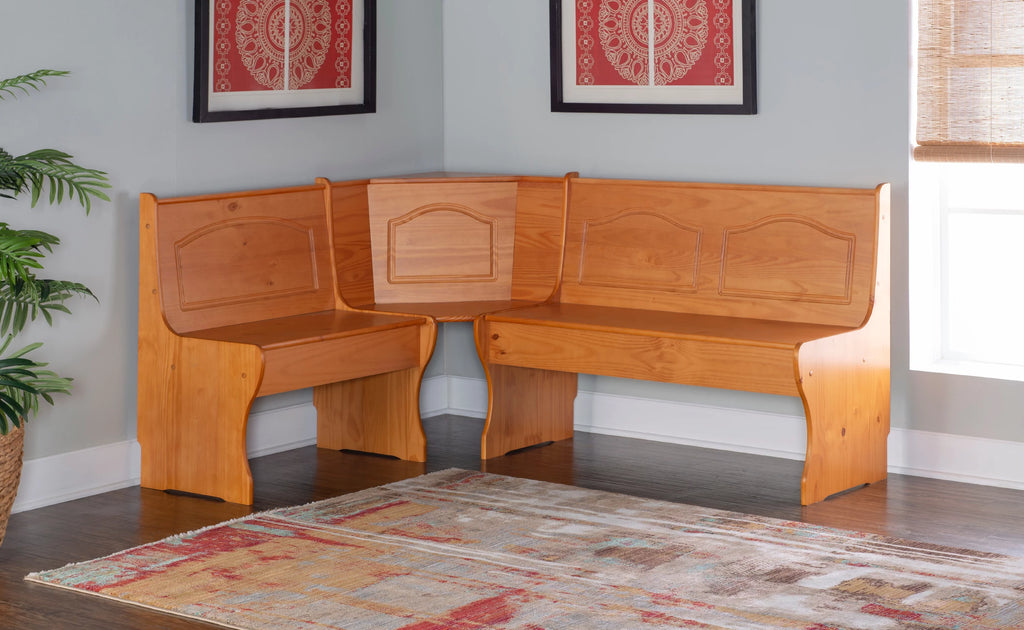 Corner Dining Breakfast Nook with Storage, Seats 4, Natural Honey Finish K724