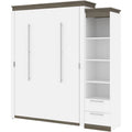 White Queen Murphy Bed and Shelving with Drawers W4669
