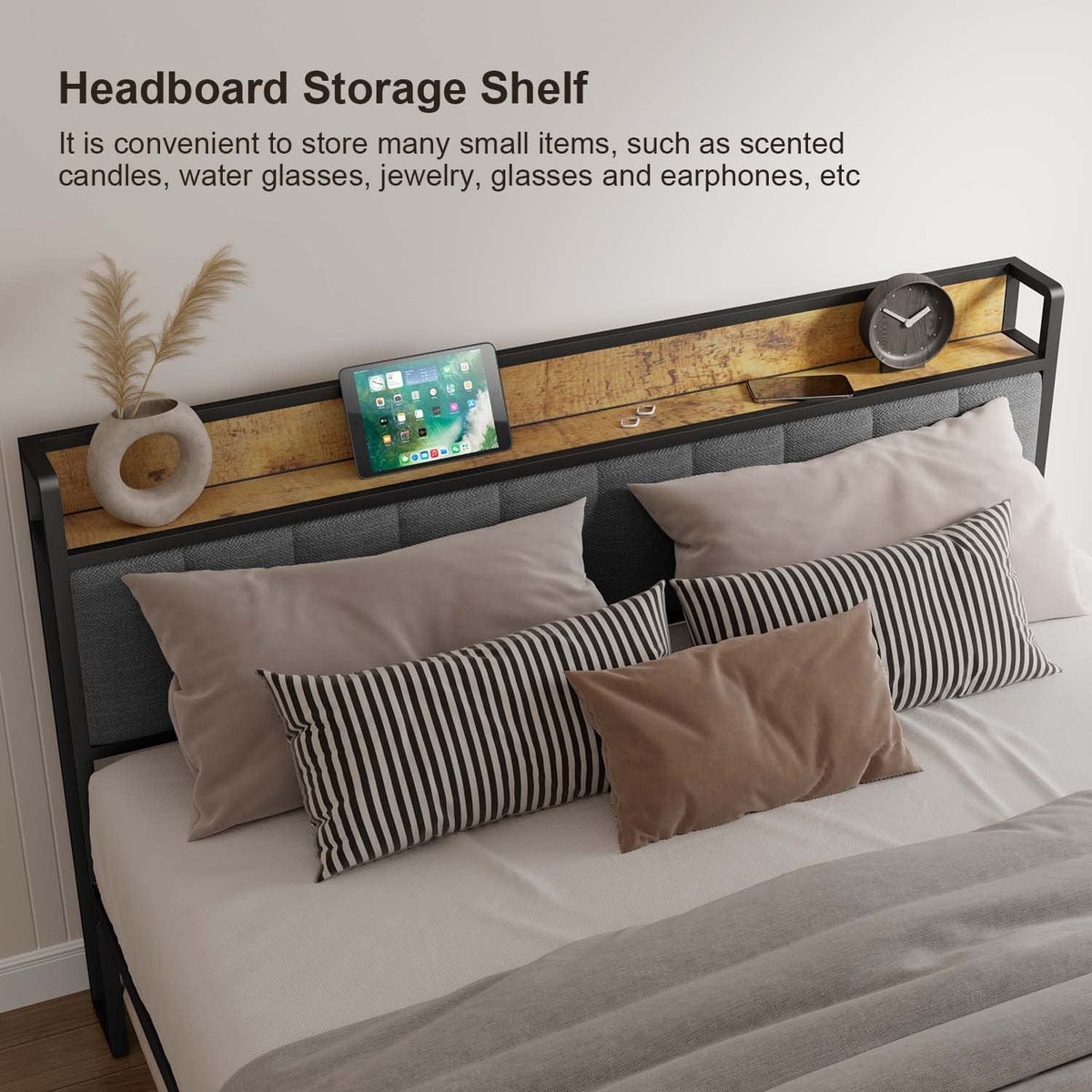 Queen Storage Headboard Metal Bed Frame C87119