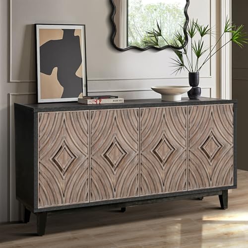 Antique Black Sideboard Buffet Cabinet with Solid Wood Legs E501