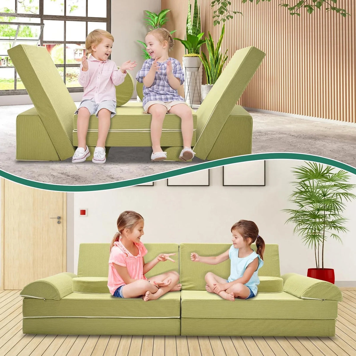 Green 10PCS Kids Foam Play Couch Set I206619