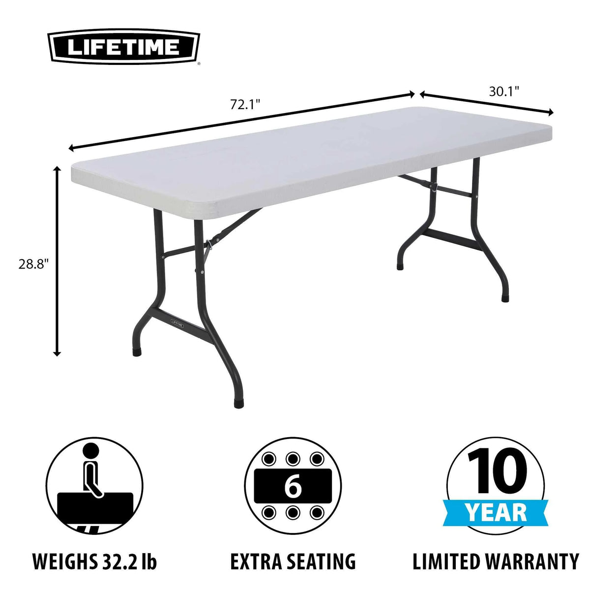 White 6 ft. Rectangle Folding Table Set of 4 P6693