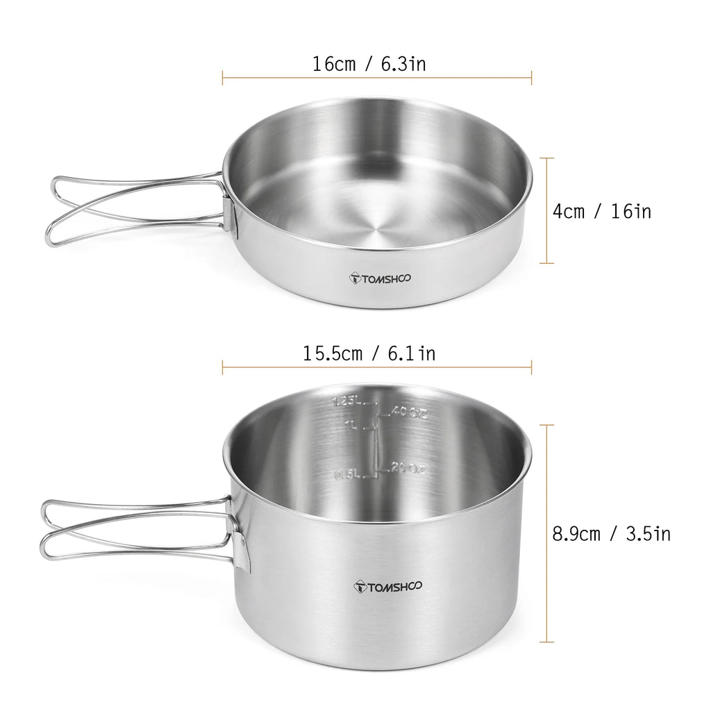 Stainless Steel Camping Cookware Set with Foldable Handles T4850