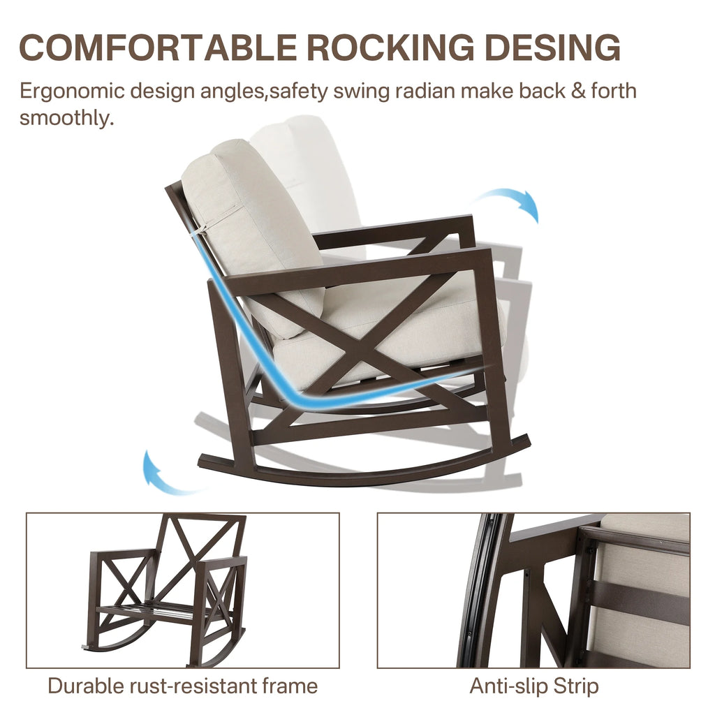 3 Piece Outdoor Rocking Bistro Set with 2 Rockers and 1 Metal Coffee Table Z5742