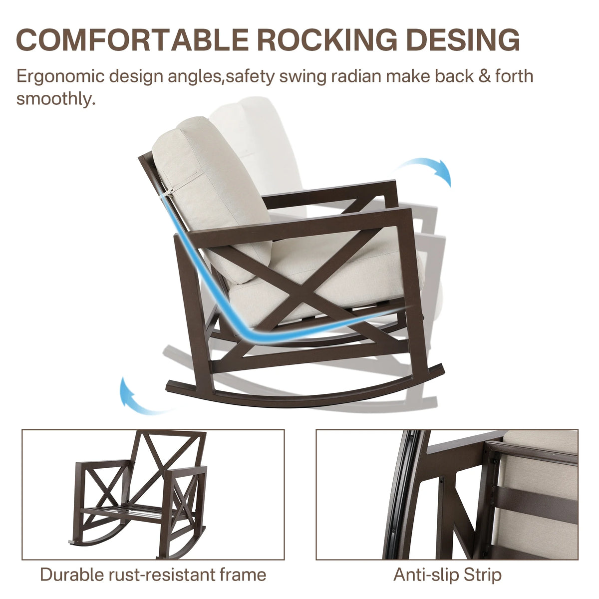 3 Piece Outdoor Rocking Bistro Set with 2 Rockers and 1 Metal Coffee Table Z5742
