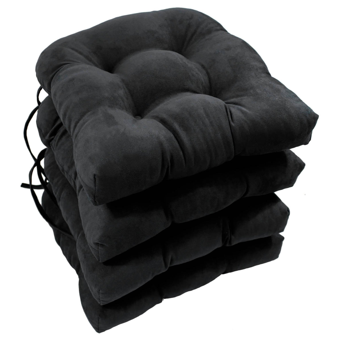 16-inch Micro Suede Tufted Chair Cushions Set of 4 Black Y7779