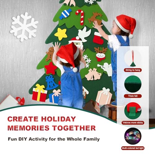 3.2ft Felt Christmas Tree Set with LED String Lights and Ornaments V620
